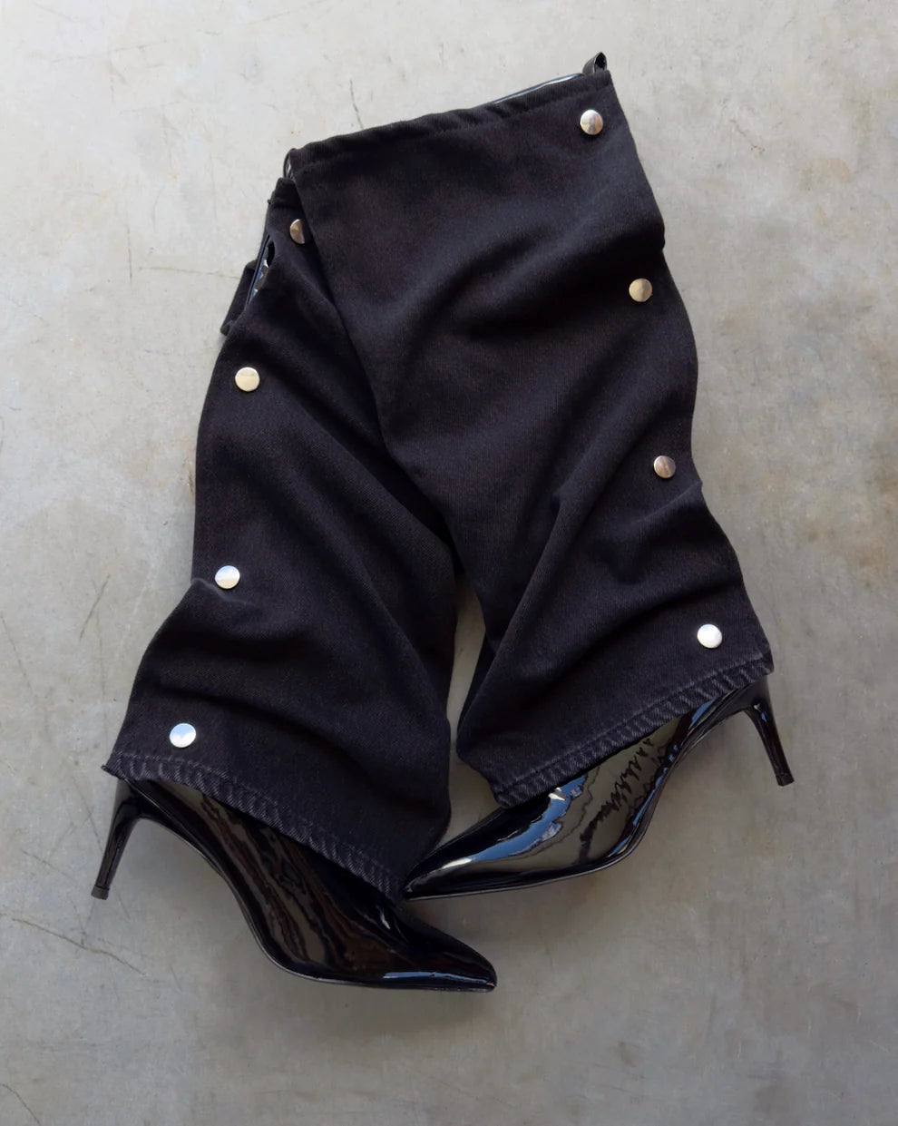 Shiny Black Denim Heels